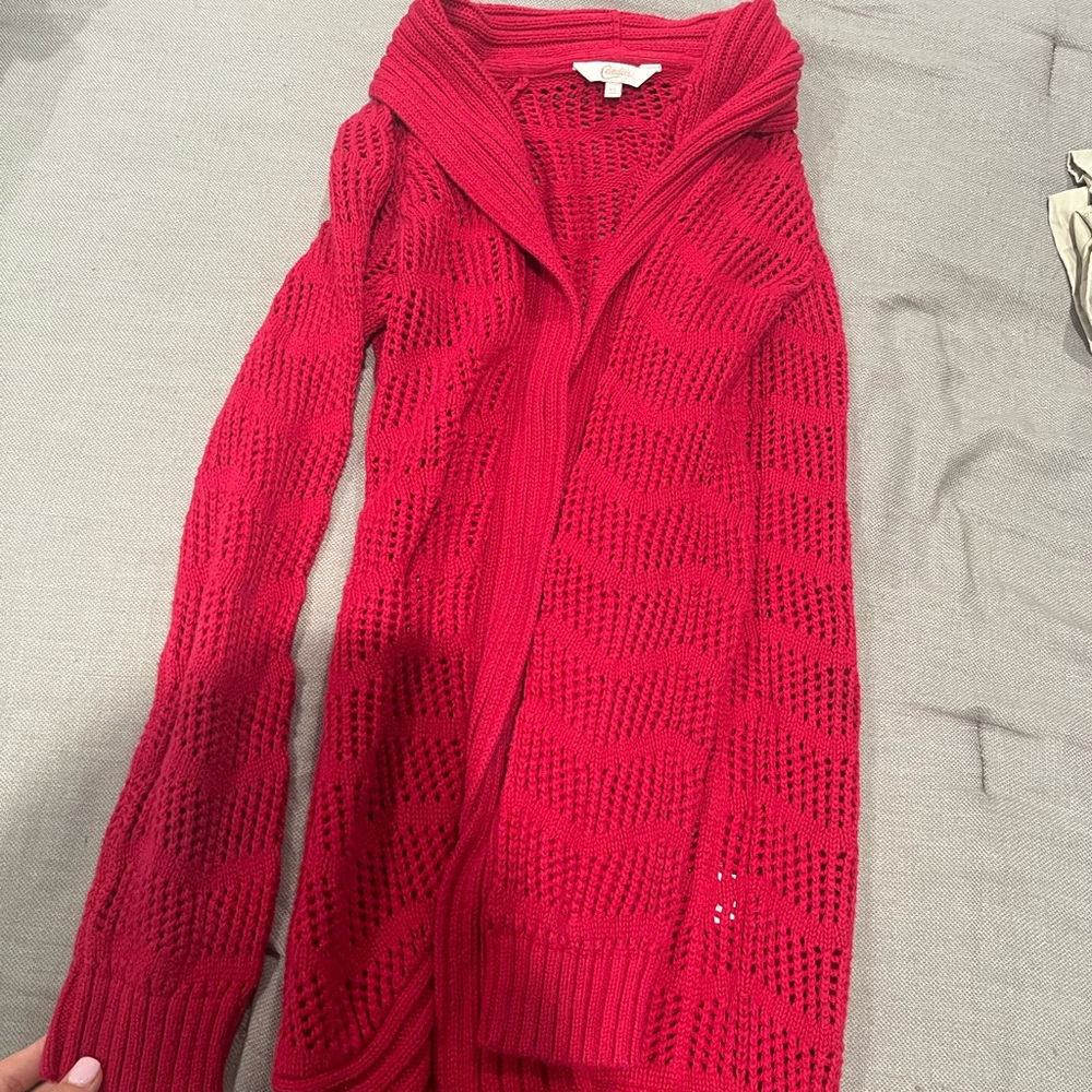 Red cardigan